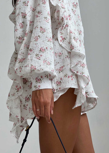 Arlithra - Floral Print Shirt & Shorts Two-Piece Set