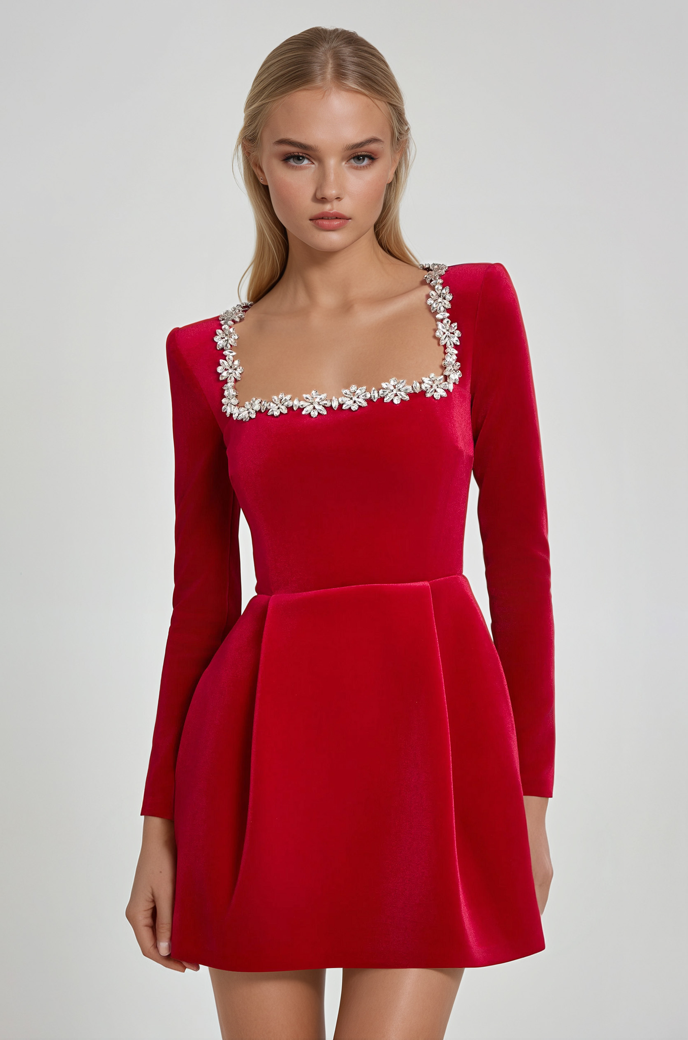 Tazari - Embellished Neck Detail Mini Dress