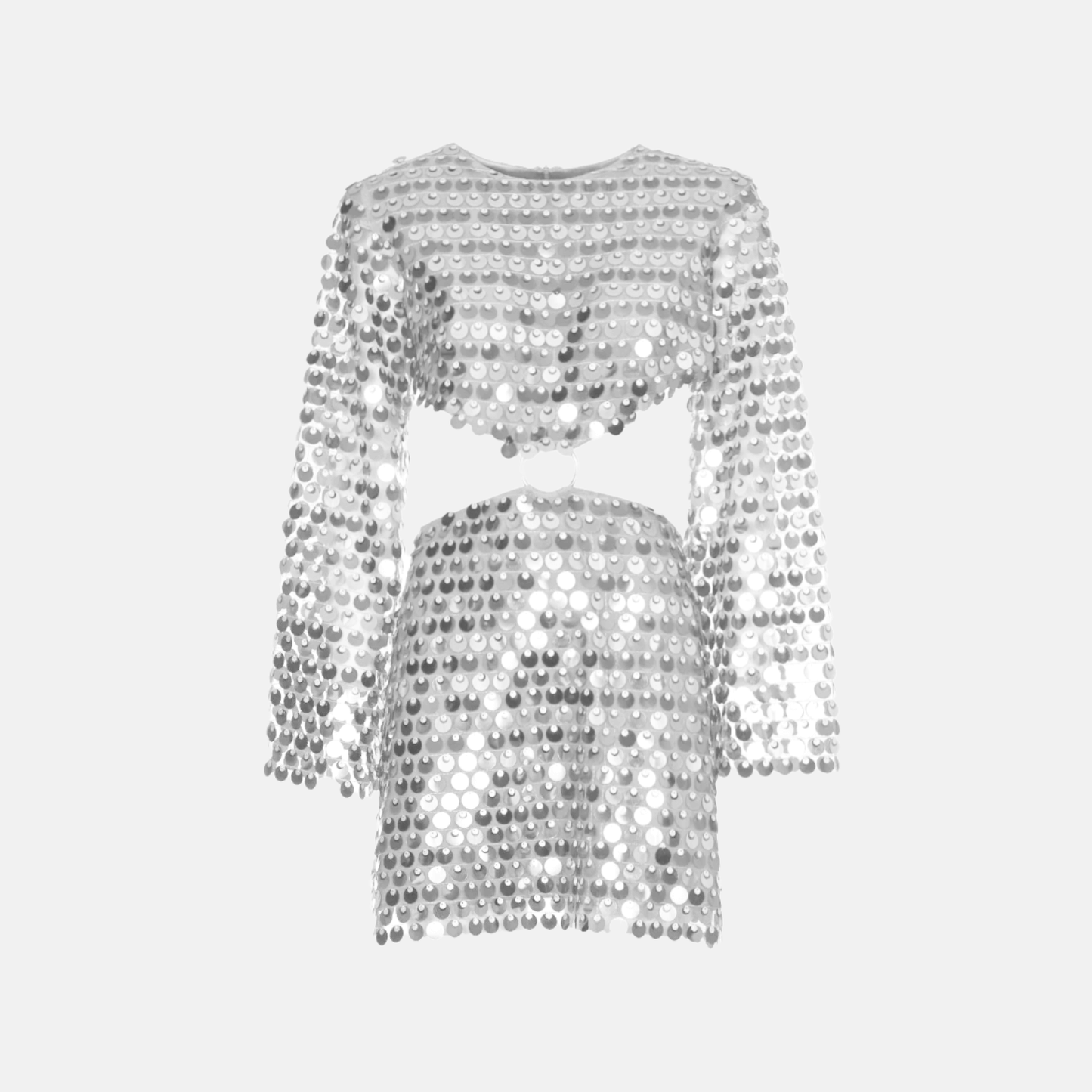 Seraly - Embellished Long Sleeves Top & Skirt Two-Piece Set