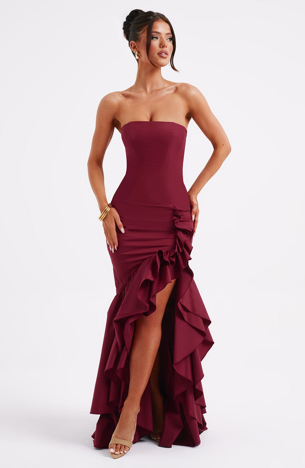 Xyrelle - Sleeveless Slit Ruffle Maxi Dress