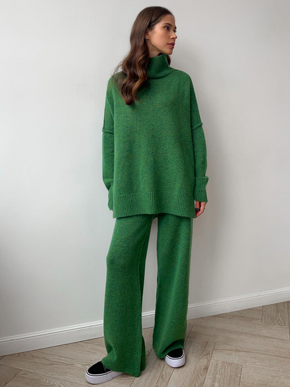 Aryndel - Oversized Turtle-Neck Knitted Two-Piece Set