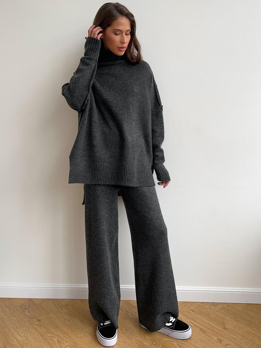 Aryndel - Oversized Turtle-Neck Knitted Two-Piece Set