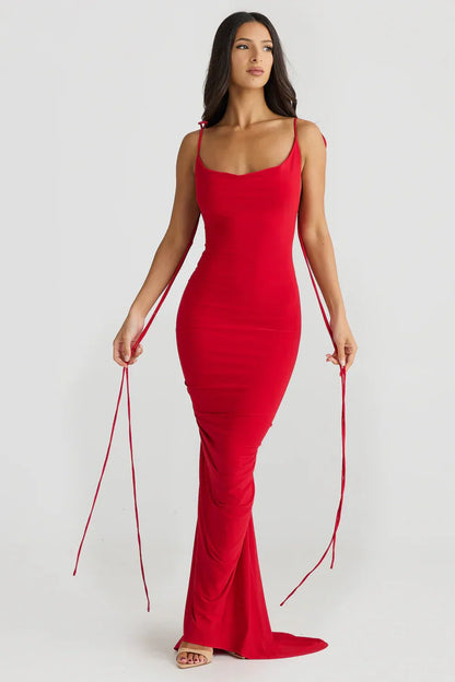 Avenlira - Backless Rose Knot Maxi Dress